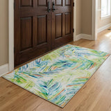 3' X 5' Ivory And Navy Blue Floral Shag Washable Area Rug With UV Protection