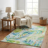 5' X 8' Ivory And Navy Blue Floral Shag Washable Area Rug With UV Protection