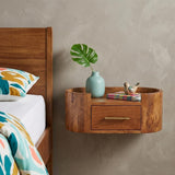 8" Brown Solid Wood One Drawer Floating Nightstand