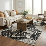 5' X 8' Midnight And Ivory Floral Shag Washable Area Rug With UV Protection