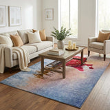 5' X 8' Blue And Silver Shag Washable Area Rug With UV Protection