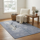 5' X 8' Gray And Silver Animal Print Shag Washable Area Rug With UV Protection