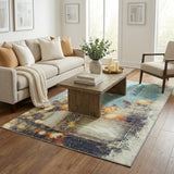 5' X 8' Blue And Teal Floral Shag Washable Area Rug With UV Protection