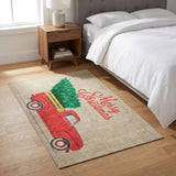 3' X 5' Red And Beige Christmas tree Shag Washable Area Rug With UV Protection