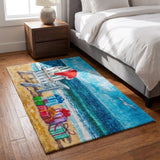 3' X 5' Blue And Navy Blue Shag Washable Area Rug With UV Protection