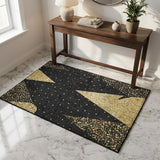 3' X 5' Midnight And Gold Geometric Shag Washable Area Rug With UV Protection