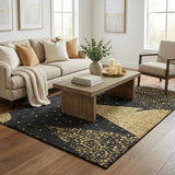 5' X 8' Midnight And Gold Geometric Shag Washable Area Rug With UV Protection