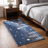3' X 5' Blue And Ivory Polka Dot Shag Washable Area Rug With UV Protection