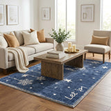 5' X 8' Blue And Ivory Polka Dot Shag Washable Area Rug With UV Protection