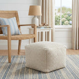 18" Off White Cotton Blend Cube Pouf Ottoman