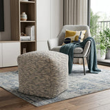 18" Blue and Ivory Cotton Blend Striped Cube Pouf Ottoman