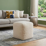 18" Beige and Natural Cotton Blend Cube Pouf Ottoman