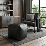 18" Black Faux Leather Cube Pouf Ottoman