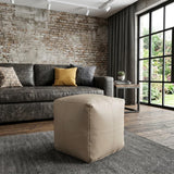 18" Beige and Natural Faux Leather Cube Pouf Ottoman