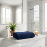 Navy Blue Greek Key Turkish Cotton 40" X 60" Bath Sheet