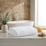 White Jacquard Turkish Cotton 40" X 70" Chevron Bath Sheet