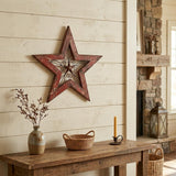 20" X 20" Red And Brown Wood And Iron Star Hanging Dimensional Sculpture
