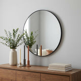 30" Black Aluminum Round Framed Bathroom Vanity Mirror