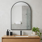 30" Black Aluminum Arch Framed Bathroom Vanity Mirror