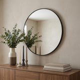 24" Black Aluminum Round Framed Bathroom Vanity Mirror