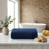 Navy Blue Greek Key Turkish Cotton 27" X 54" Bath Towel