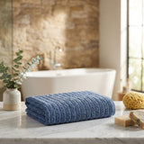 Navy Blue Geometric Turkish Cotton 27" X 54" Bath Towel