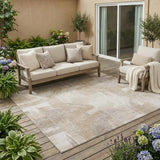 5' X 8' Ivory And Beige Abstract Washable Indoor Outdoor Area Rug