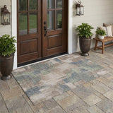 3' X 5' Khaki And Brown Abstract Washable Indoor Outdoor Area Rug