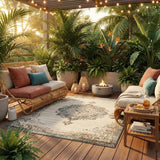 8' Brown And Beige Round Abstract Washable Indoor Outdoor Area Rug