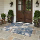 3' X 5' Navy Blue And Blue Abstract Washable Indoor Outdoor Area Rug