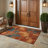 3' X 5' Rust And Orange Abstract Washable Indoor Outdoor Area Rug
