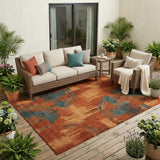 5' X 8' Rust And Orange Abstract Washable Indoor Outdoor Area Rug