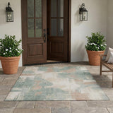 3' X 5' Blue And Silver Abstract Washable Indoor Outdoor Area Rug