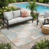 5' X 8' Blue And Silver Abstract Washable Indoor Outdoor Area Rug