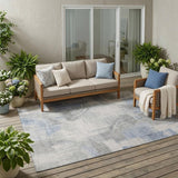 5' X 8' Silver And Gray Abstract Washable Indoor Outdoor Area Rug