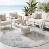 8' Silver And Gray Round Abstract Washable Indoor Outdoor Area Rug