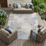 8' X 10' Silver And Gray Abstract Washable Indoor Outdoor Area Rug