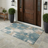 3' X 5' Turquoise And Teal Blue Abstract Washable Indoor Outdoor Area Rug