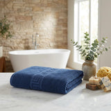 Navy Blue Greek Key Turkish Cotton 30" X 16" Hand Towel