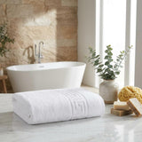 Set of Two White Greek Key Turkish Cotton 30" X 16" Hand Towels