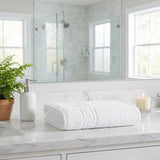 Set of Two White Greek Key Turkish Cotton 54" X 27" Bath Towels
