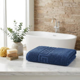 Set of Two Navy Blue Greek Key Turkish Cotton 30" X 16" Hand Towels