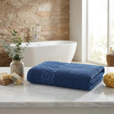 Set of Two Navy Blue Greek Key Turkish Cotton 54" X 27" Bath Towels