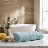 Set of Two Aqua Geometric Turkish Cotton 30" X 16" Hand Towels