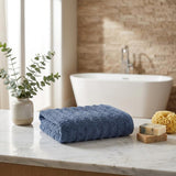 Set of Two Navy Blue Geometric Turkish Cotton 30" X 16" Hand Towels