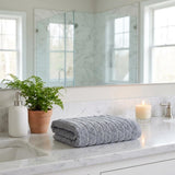 Set of Two Light Gray Geometric Turkish Cotton 30" X 16" Hand Towels
