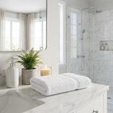 Set of Two White Chevron Turkish Cotton 54" X 27" Bath Towels