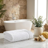 Set of Two White Chevron Turkish Cotton 30" X 16" Hand Towels