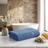 Set of Two Navy Blue Chevron Turkish Cotton 70" X 40" Bath Sheet