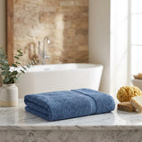 Set of Two Navy Blue Chevron Turkish Cotton 54" X 27" Bath Towels